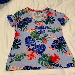Tommy Bahama Scoop Neck Blue Tropical Floral T-Shirt